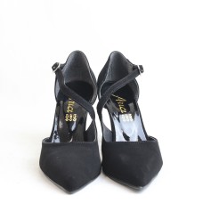 Arıcı Siyah Süet Bilekten Bağlamalı Açık Topuklu Ayakkabı