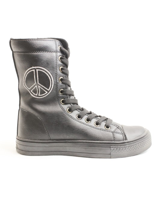 Obucca Hengli Siyah Gümüş Cilt Bilekli Postal Ayakkabı