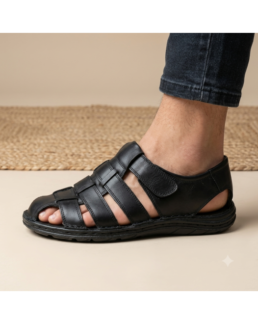 Obucca Deri Siyah Jelli Siyah Sandalet